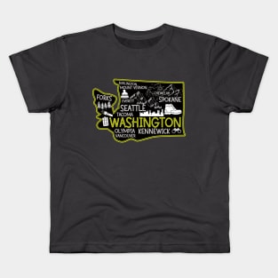 Washington cute map Tacoma Seattle Kennewick Spokane Kids T-Shirt